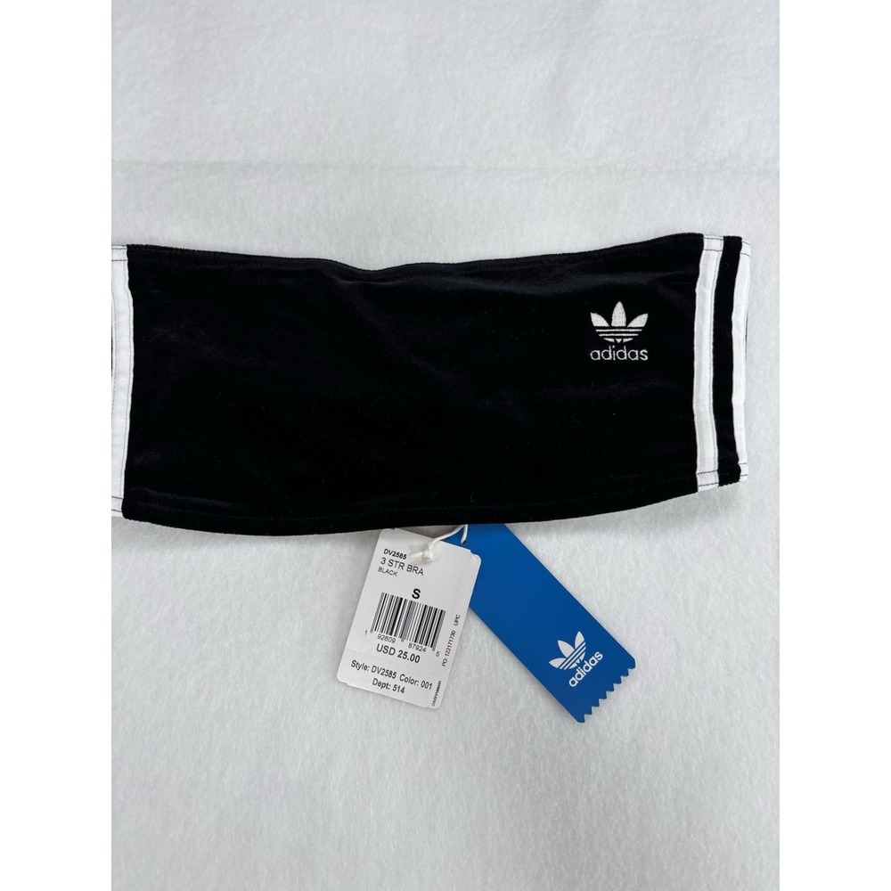 adidas BRA Women's Bandeau Strapless Bra Black/White Velour Size S